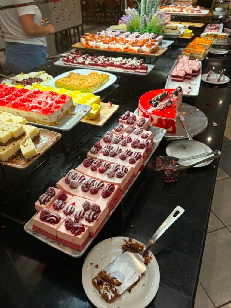 Delicious dessert selection at the DIT Evrika Beach Club buffet in Sunny Beach, Bulgaria