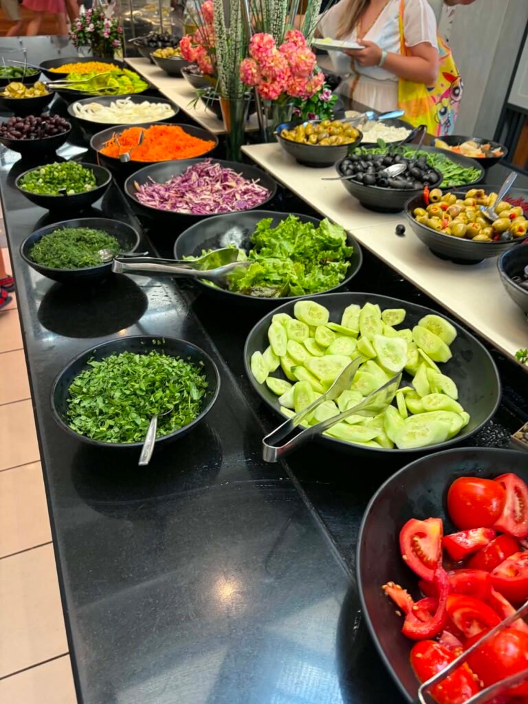 Delicious buffet food at DIT Evrika Beach Club in Sunny Beach, Bulgaria