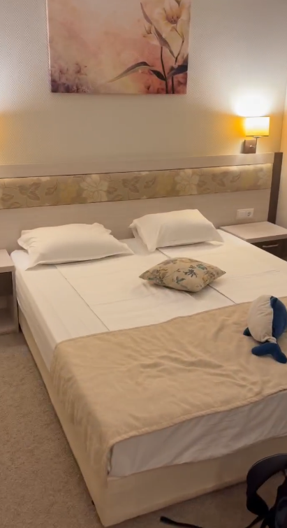 Comfortable double bed for parents in the family room at DIT Evrika Beach Club
